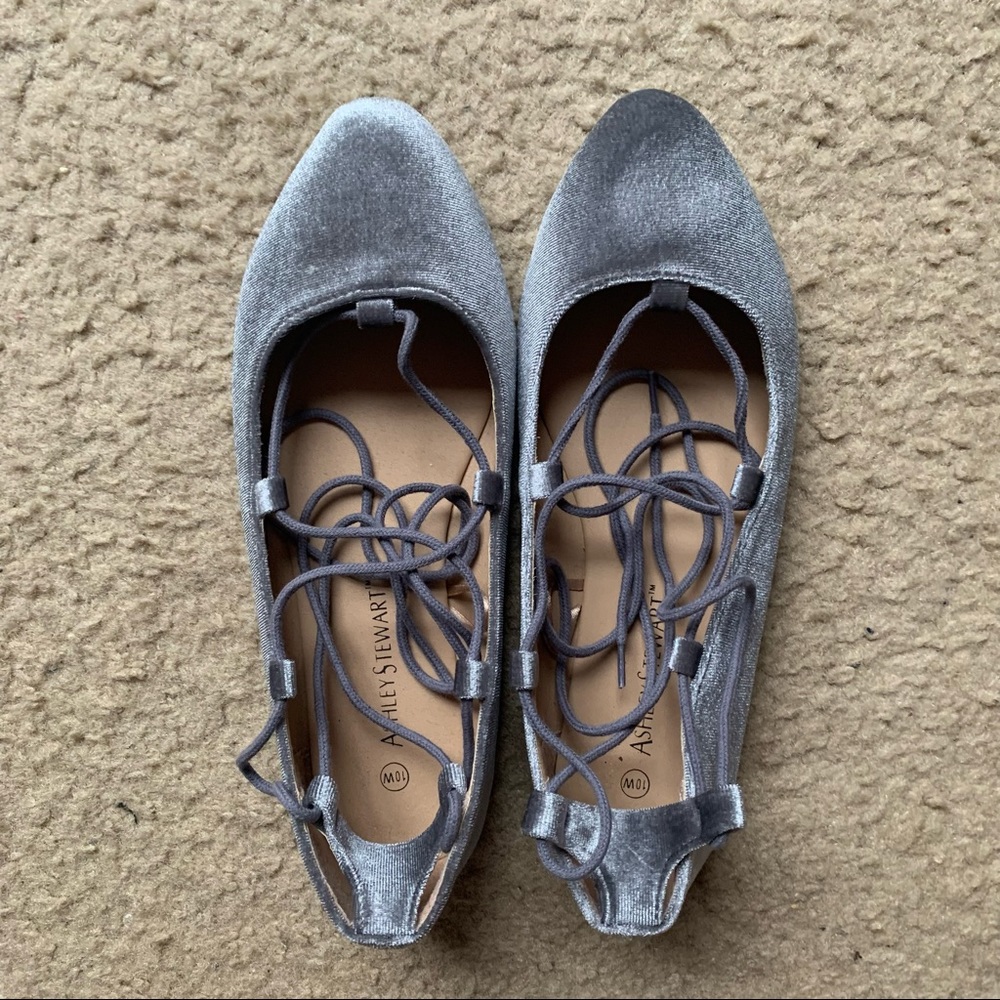 Ashley Stewart Suede Ankle Strap Wrap Ballet Flats